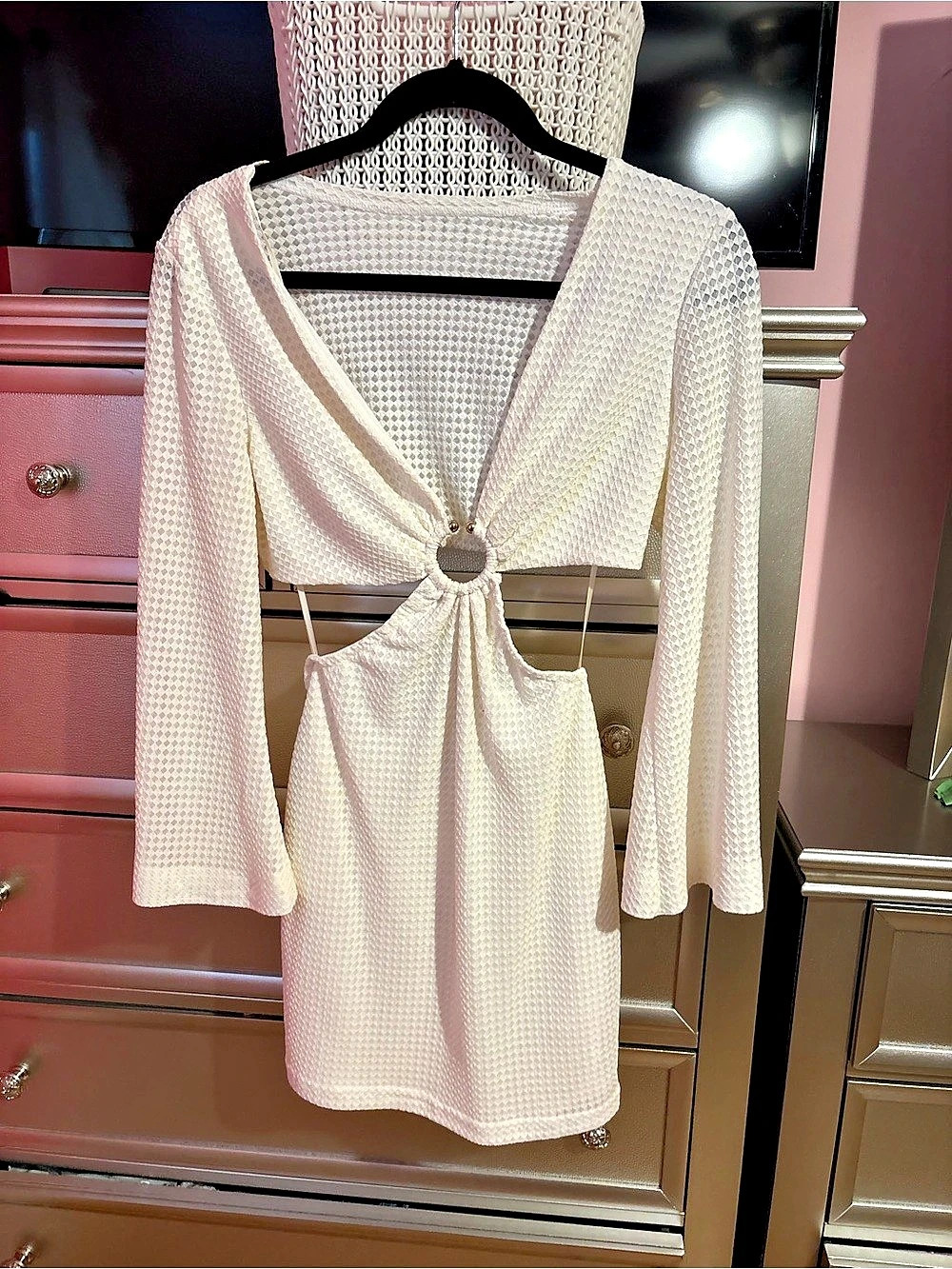 Windsor O-Ring Waist Cut Out Mini Dress White Small